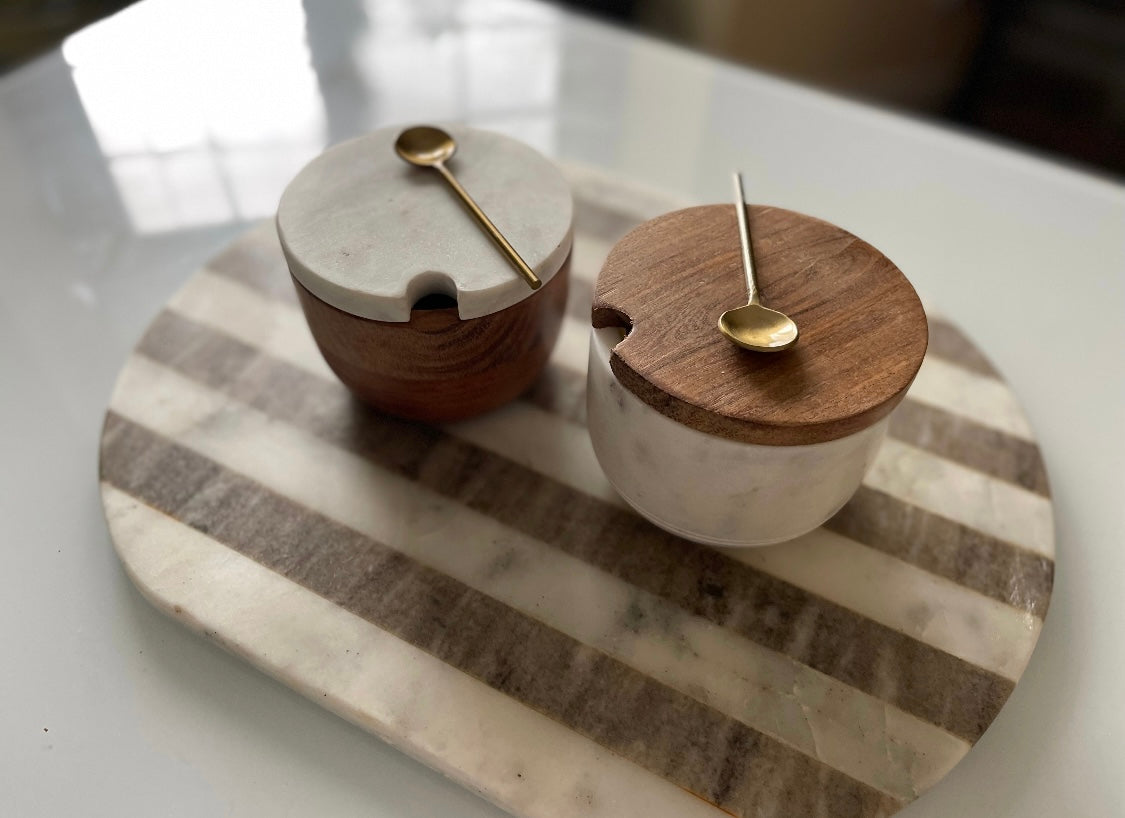 Marble Salt Cellar Bowls w/ Lids