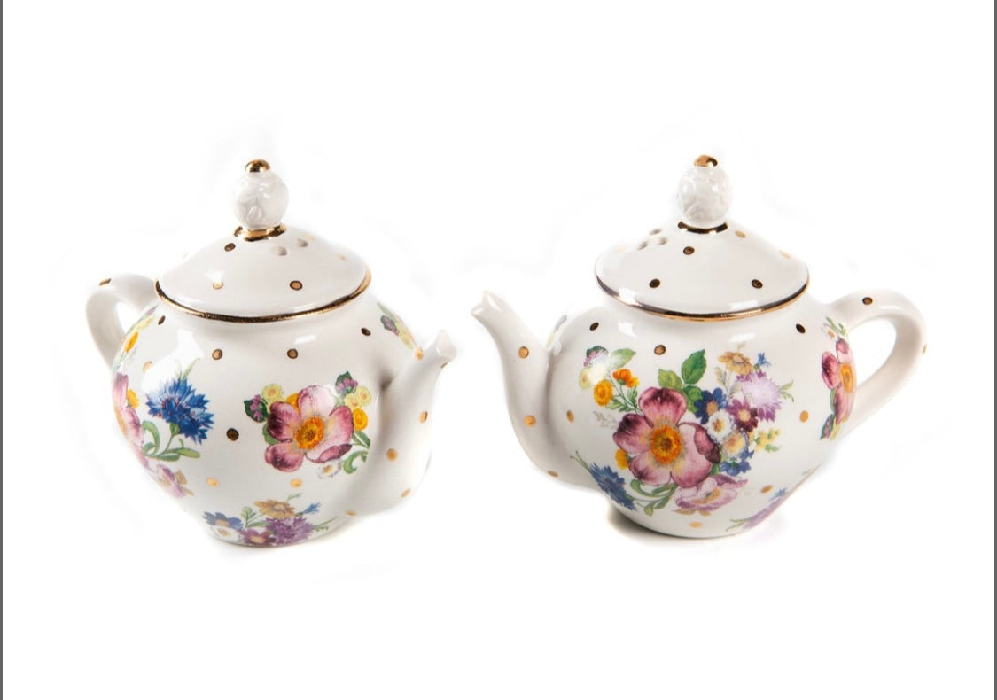 White Flower Market Teapot Salt & Pepper Set
