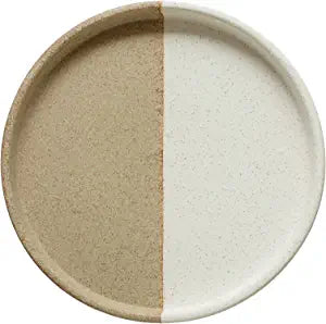 Freshen up your bedroom, hallway, kitchen, or living room by adding this accent tray to the mix, it will effortlessly blend in with any rustic themed setting with its speckled appearance Round Decorative Two-Tone Stoneware Tray, Cream Color & Beige Speckled Glaze Dimensions: 9-3/4" Round