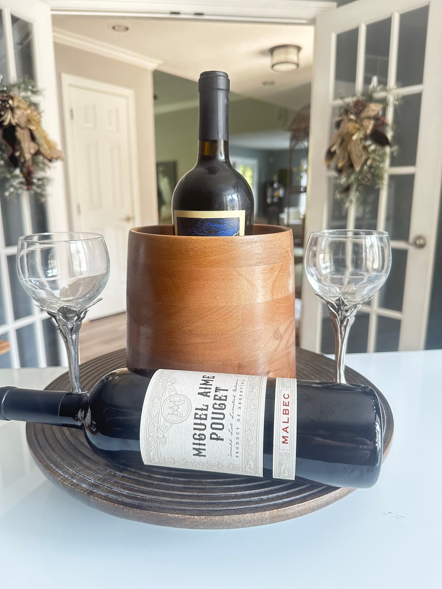 Wooden Fryst Wine Bottle Cooler w/ Glass Insert