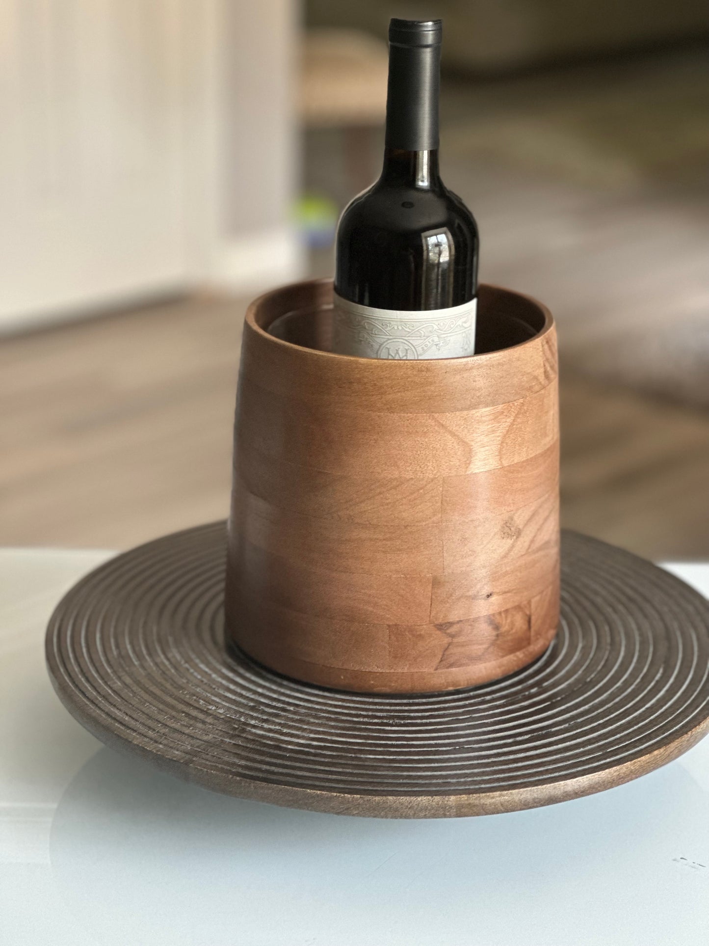 Wooden Fryst Wine Bottle Cooler w/ Glass Insert
