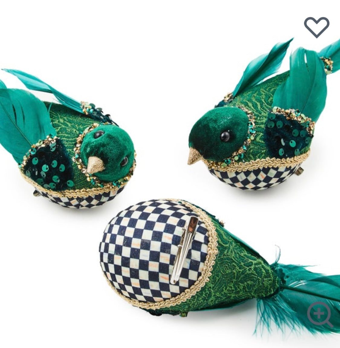 Emerald Luxe Bird Clips, Set Of 3