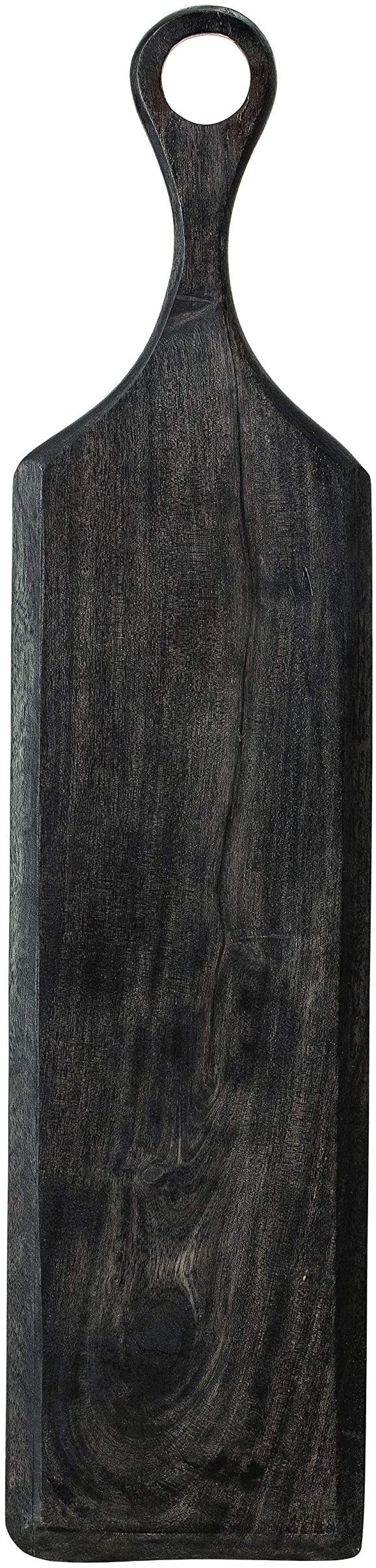 Slice and dice your favorite cuisine with confidence on this wood tray and cutting board. Made of acacia wood, this cutting board provides a durable and sturdy surface for food prep or serving appetizers. When not in use, place it on a shelf to display, or use the large round open handle to hang it on your kitchen wall. Dimensions: 23.75"L x 5.5"W 