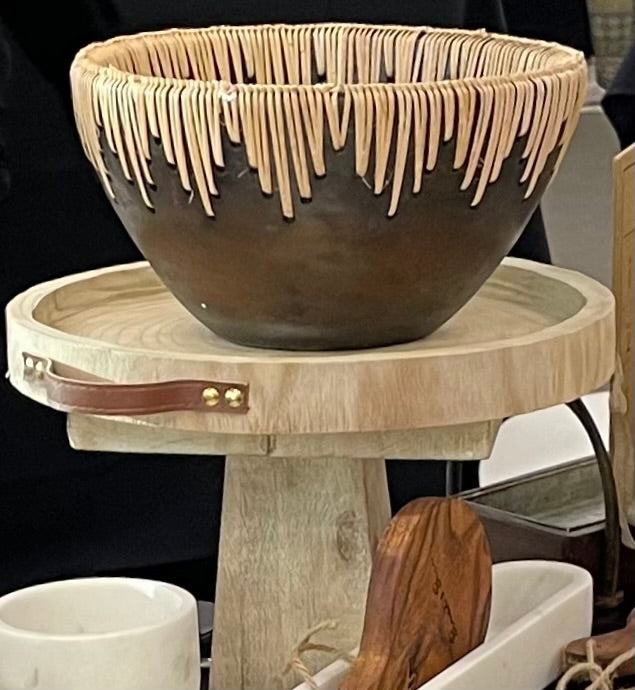 Terra-Cotta Bowl w/ Rattan Stitching